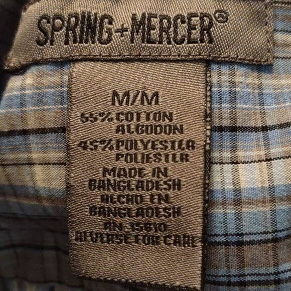 Spring & Mercer Men's Size M Classic Blue, Tan, Gray Plaid Long Sleeve Shirt - Picture 5 of 5